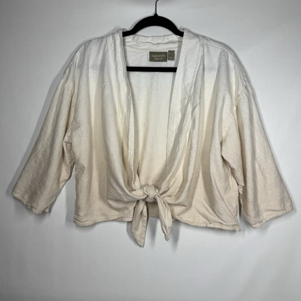 Denim & Co Naturals Cream Tan Ombré Cardigan Tie Front Linen Blend Size XL Top